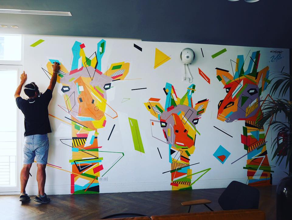 Fresque Graffaune Graffiti girafes réalisée par Daco