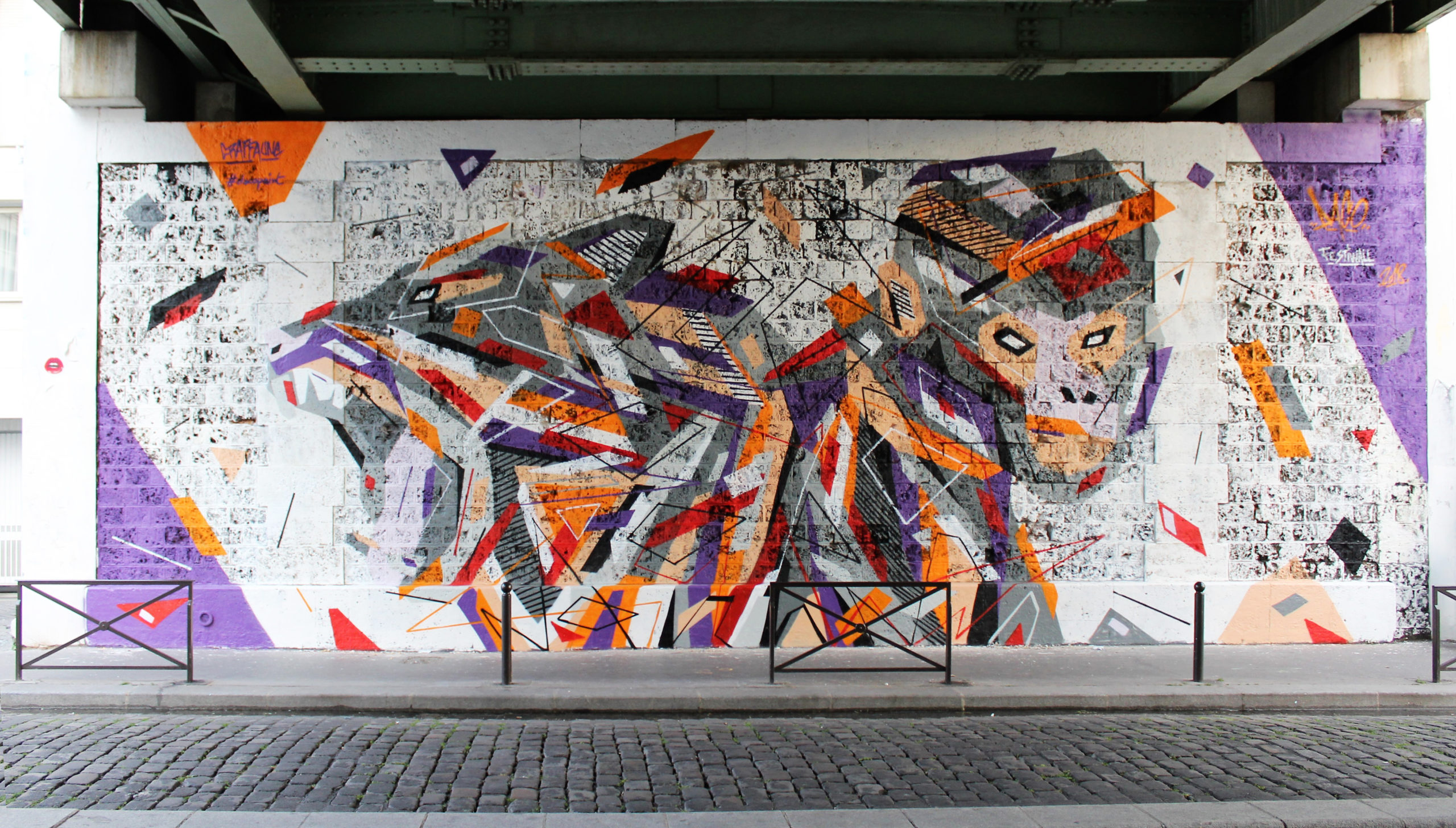 Fresque Graffaune Graffiti tigre et singe réalisée par Daco