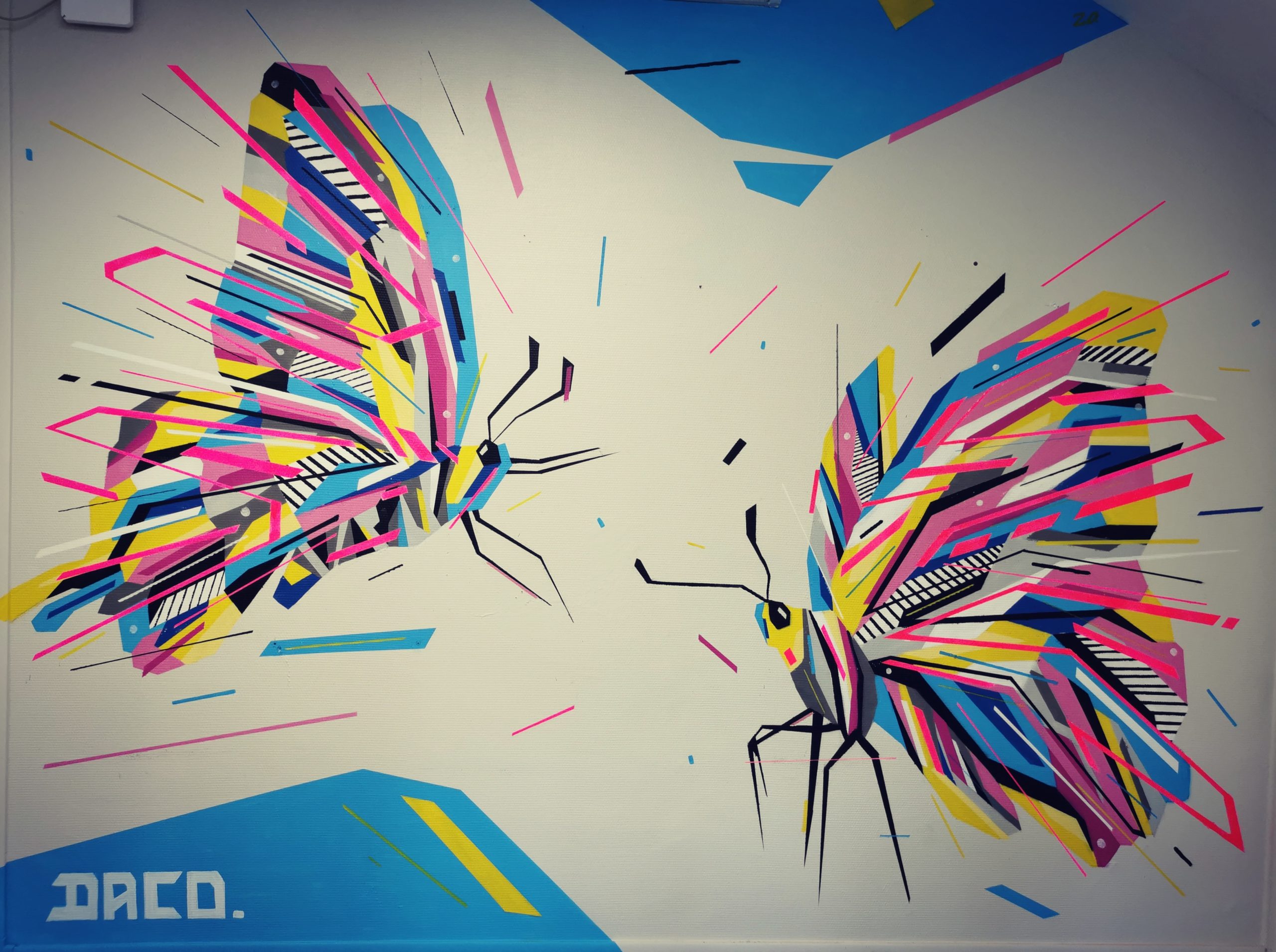 Fresque Graffaune Graffiti papillons réalisée par Daco